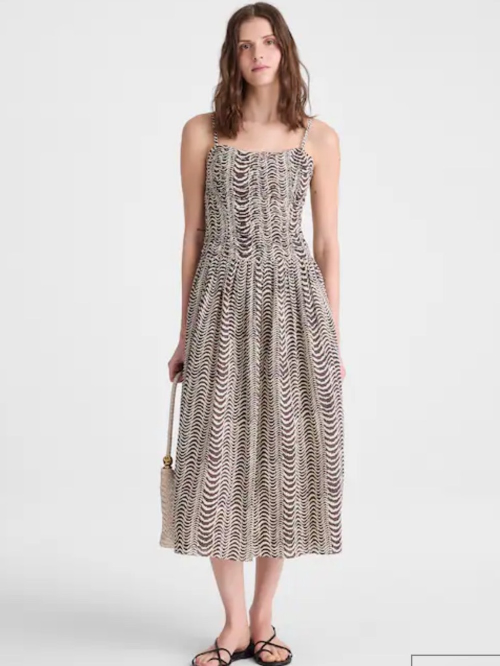 Madewell Ruched Wave-Print Midi Dress